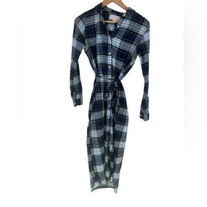 Trovata Birds of Paradise green bluw plaid mid length dress. XS